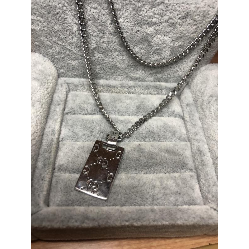 GUCCI 亮銀  軍牌 塗鴉 經典紋路 二手 項鍊-細節圖5