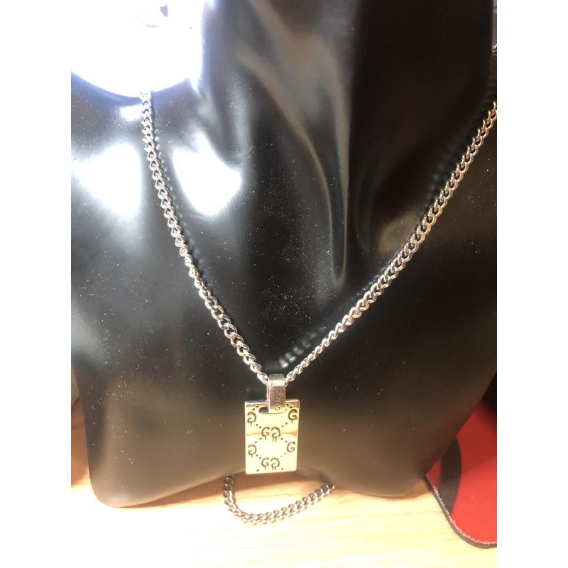 GUCCI 亮銀  軍牌 塗鴉 經典紋路 二手 項鍊-細節圖7