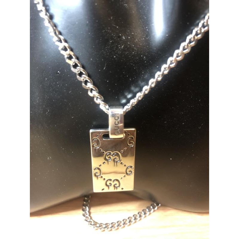 GUCCI 亮銀  軍牌 塗鴉 經典紋路 二手 項鍊-細節圖8