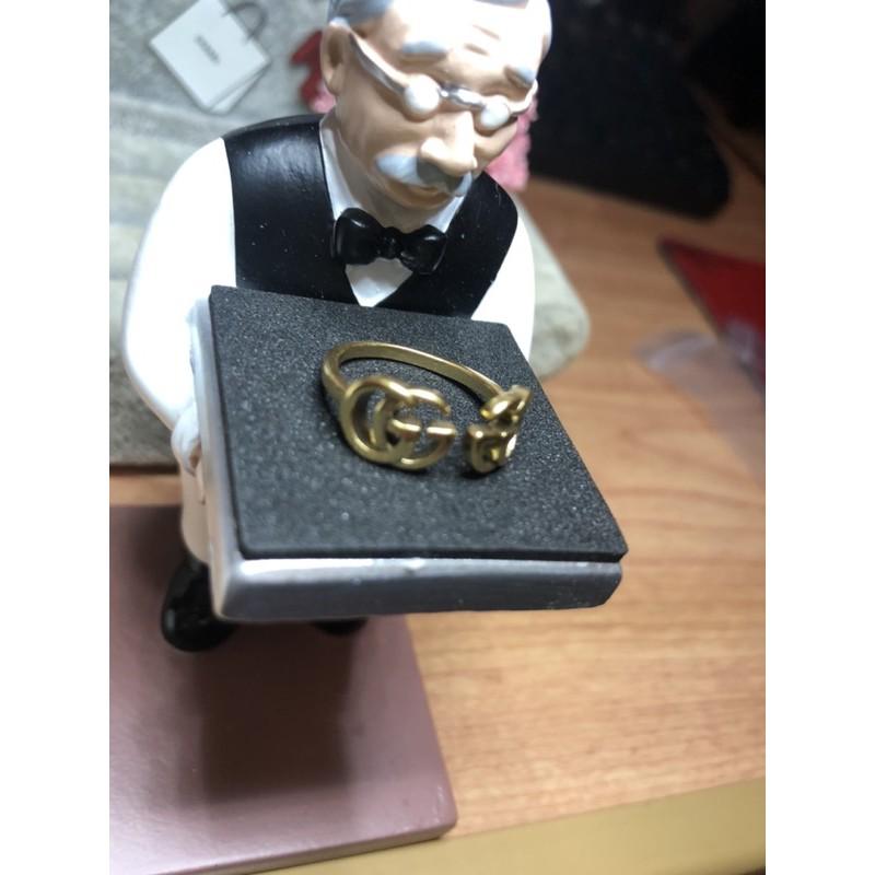 GUCCI 超美  復古金 開口 雙G logo 造型 二手 戒指-細節圖2