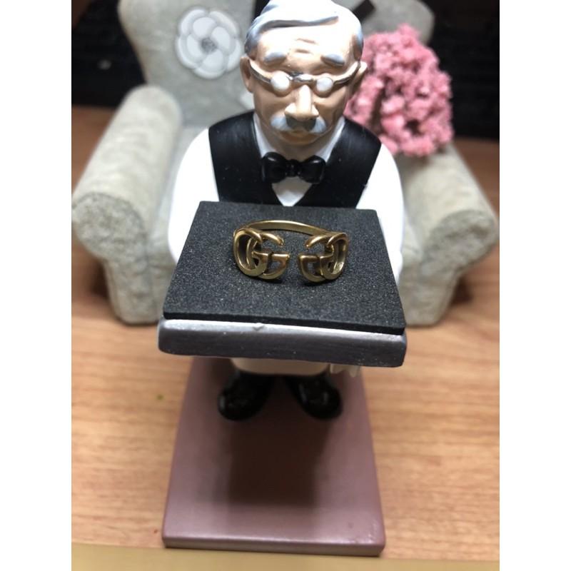 GUCCI 超美  復古金 開口 雙G logo 造型 二手 戒指-細節圖4