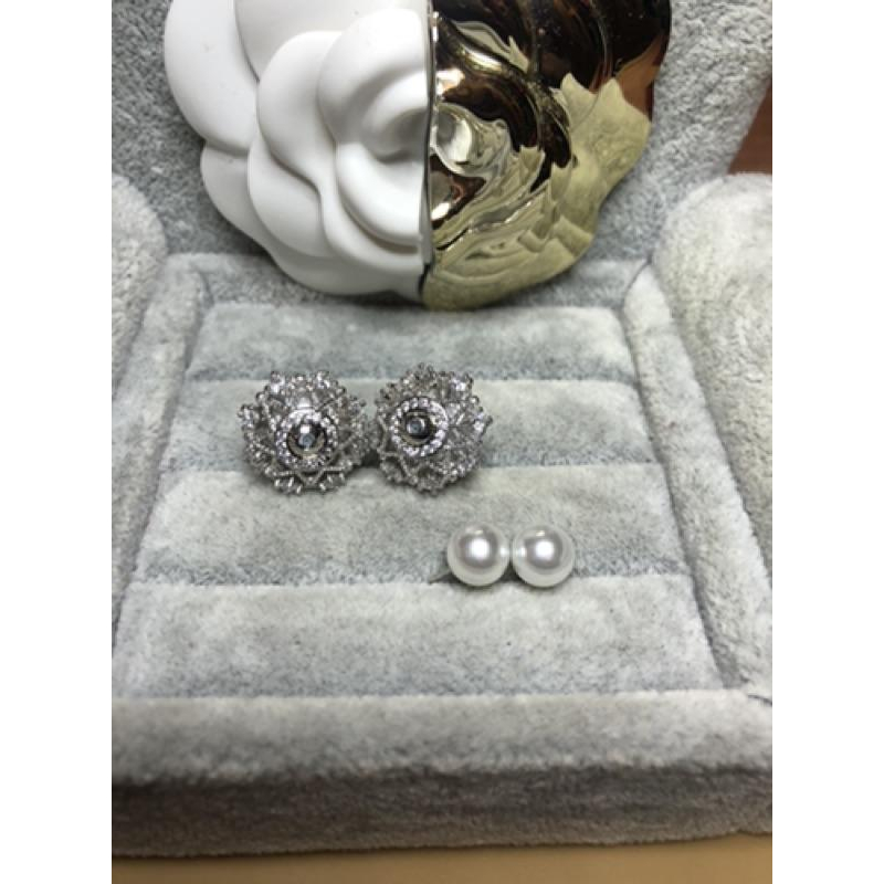 Dior 迪奧  經典 仙女款 銀蕾絲 水鑽 二手 珍珠 耳環-細節圖4