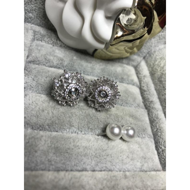 Dior 迪奧  經典 仙女款 銀蕾絲 水鑽 二手 珍珠 耳環-細節圖5