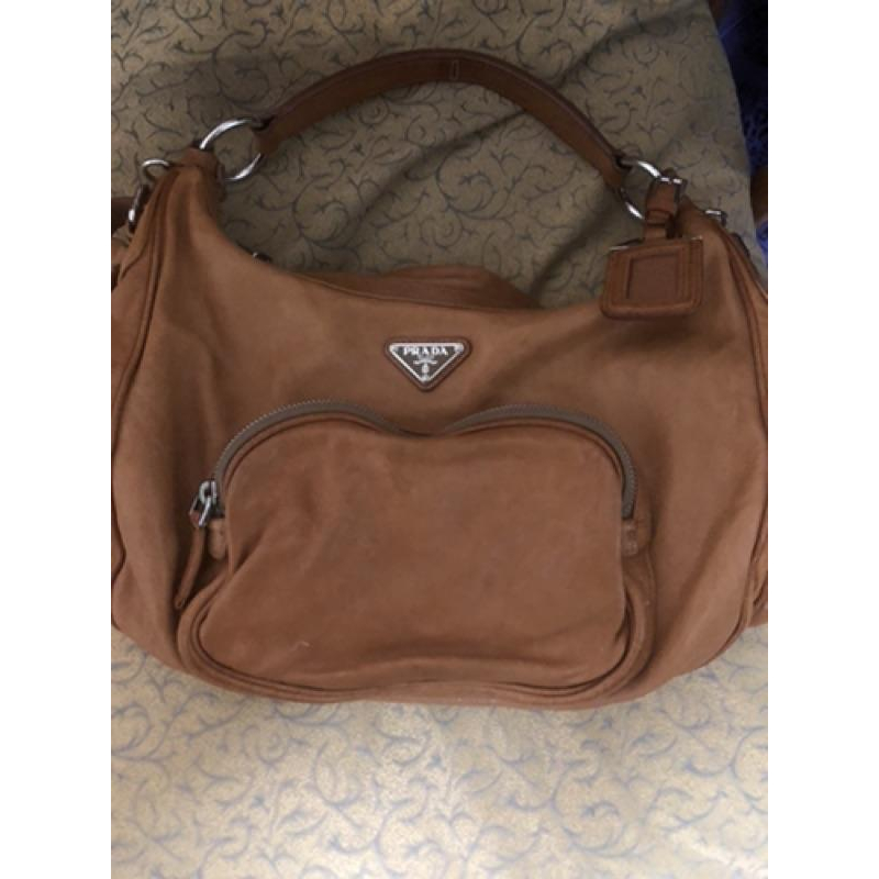 PRADA 經典 二手 駝咖啡 牛皮 肩背 手提 斜背 三用包-細節圖2