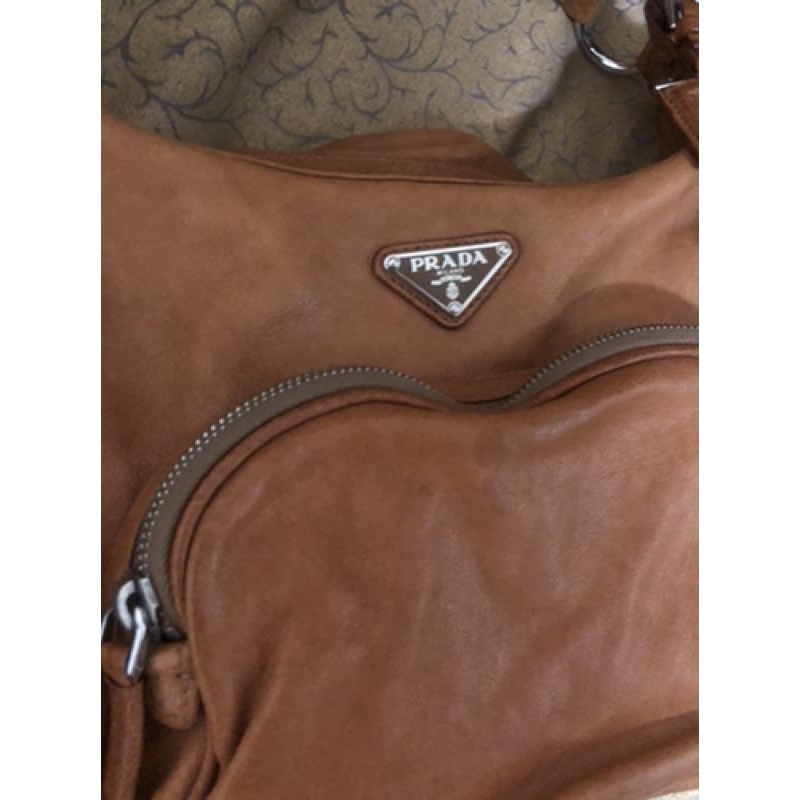 PRADA 經典 二手 駝咖啡 牛皮 肩背 手提 斜背 三用包-細節圖3