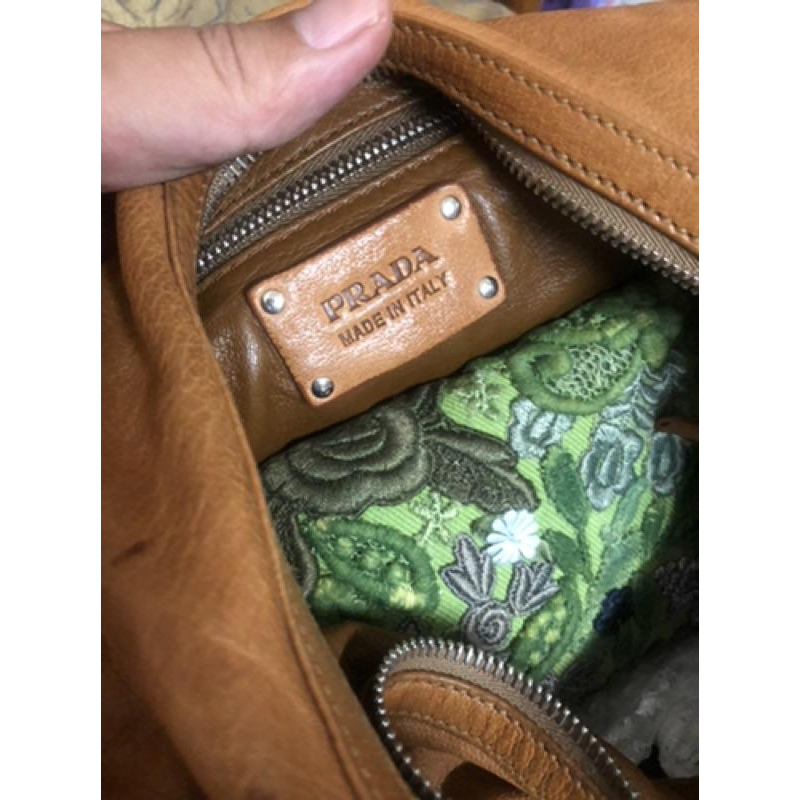 PRADA 經典 二手 駝咖啡 牛皮 肩背 手提 斜背 三用包-細節圖8