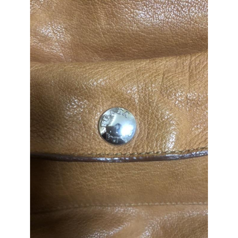 PRADA 經典 二手 駝咖啡 牛皮 肩背 手提 斜背 三用包-細節圖9