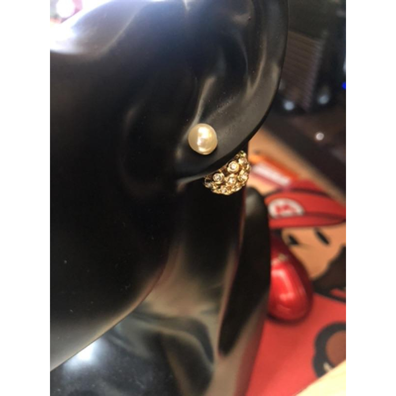 DIOR 經典  圓球 滿鑽 金色 珍珠 二手 耳環-細節圖7