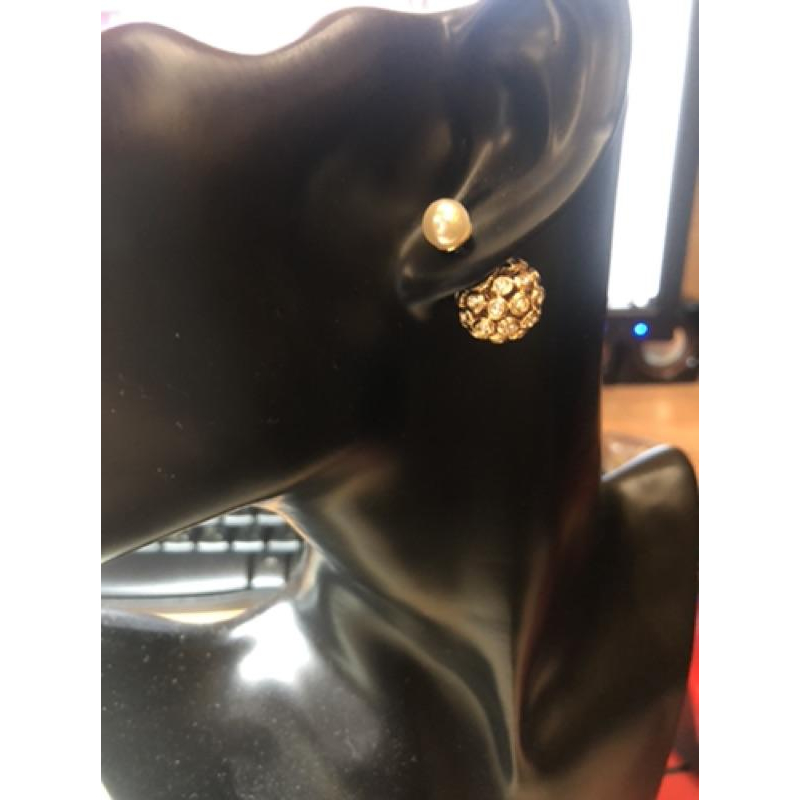 DIOR 經典  圓球 滿鑽 金色 珍珠 二手 耳環-細節圖8