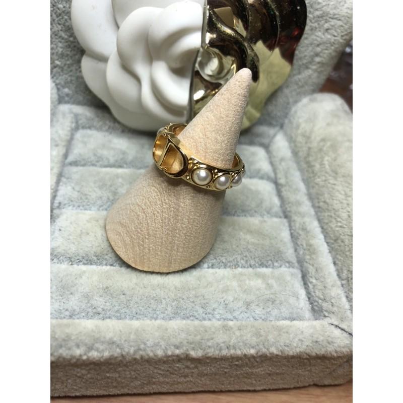 DIOR 超美  珍珠 CD 造型 二手 金色 戒指-細節圖3
