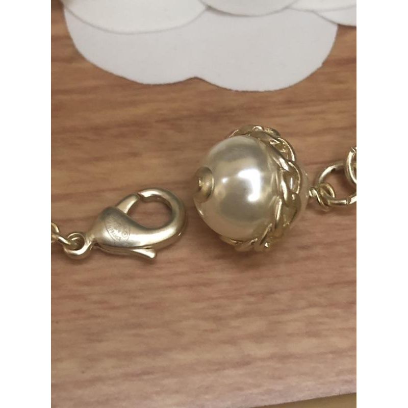 Chanel  香奈兒 粉金色 珍珠 雙C 二手 造型 手鍊-細節圖4