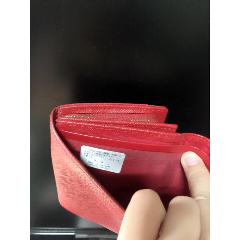 Agnes b 小b 💯 正品，深藍x紅混搭防刮牛皮經典Logo短夾-細節圖5