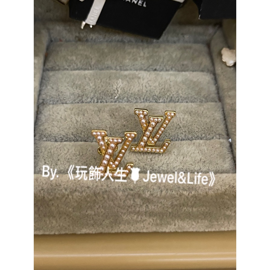 Louis Vuitton LV 經典 基本款 金色 珍珠 Logo 二手 造型 耳環-細節圖4