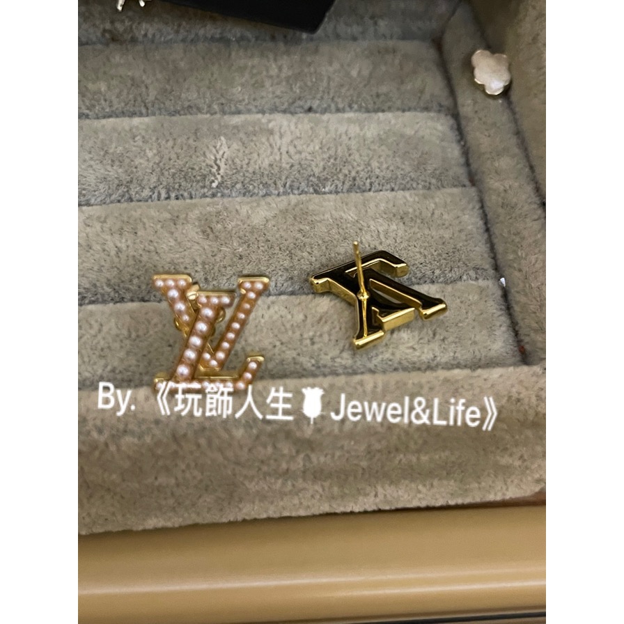 Louis Vuitton LV 經典 基本款 金色 珍珠 Logo 二手 造型 耳環-細節圖5