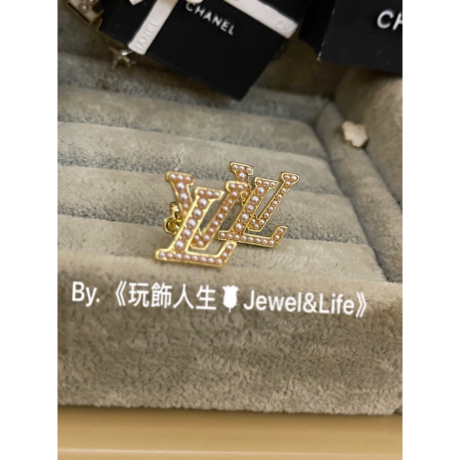 Louis Vuitton LV 經典 基本款 金色 珍珠 Logo 二手 造型 耳環-細節圖7