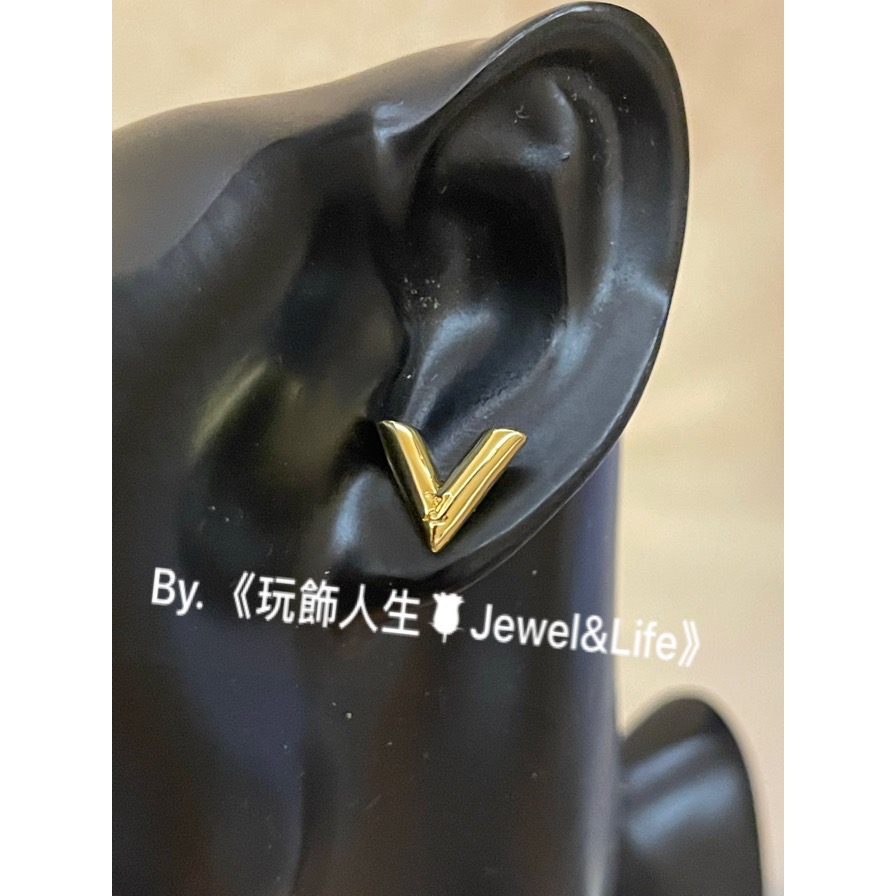 品牌經典 穿搭💯 基本款 迷你 金色 V字LOGO 二手 造型 耳環-細節圖6