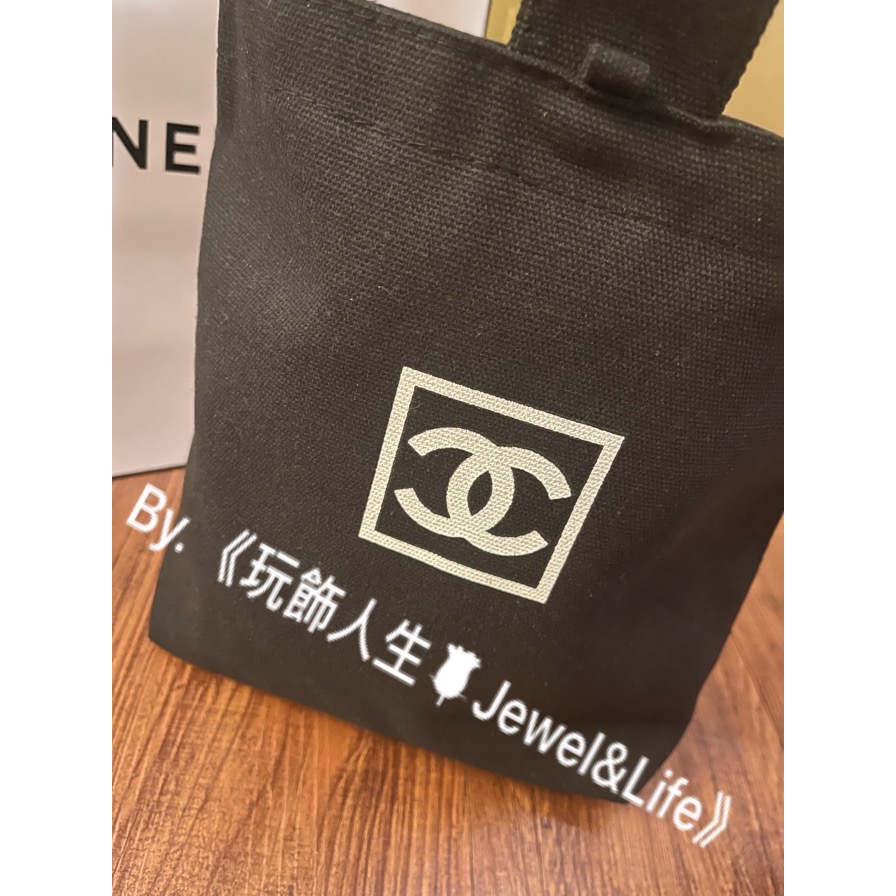 品牌VIP經典贈品MAKEUP系列💯 超美 雙C 小巧 Chanel超可愛加厚帆布材質 黑色字母LOGO 手提包環保袋-細節圖2