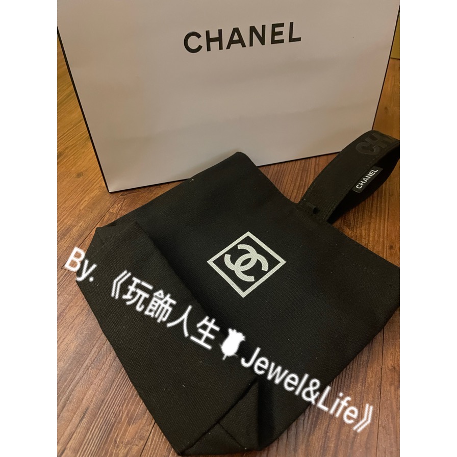 品牌VIP經典贈品MAKEUP系列💯 超美 雙C 小巧 Chanel超可愛加厚帆布材質 黑色字母LOGO 手提包環保袋-細節圖5