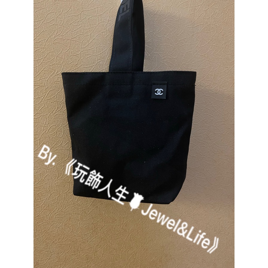 品牌VIP經典贈品MAKEUP系列💯 超美 雙C 小巧 Chanel超可愛加厚帆布材質 黑色字母LOGO 手提包環保袋-細節圖8