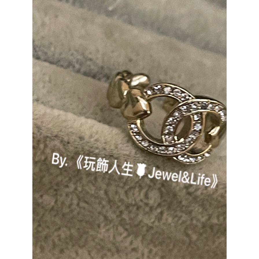 品牌經典💯 甜美 愛心鍊條 Chanel 水鑽雙C 淡金色 二手 造型 開口戒 戒指-細節圖6