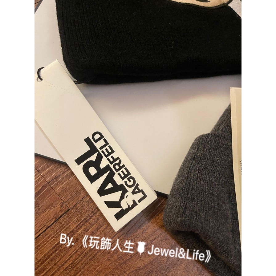 品牌系列💯KARL LAGERFELD 卡爾 經典老佛爺 立體刺繡LOGO 黑 灰 毛帽 毛線帽-細節圖4