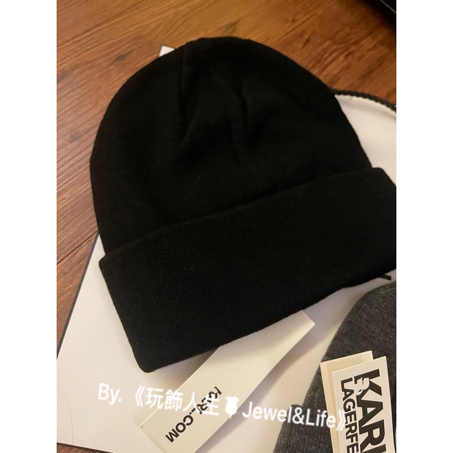 品牌系列💯KARL LAGERFELD 卡爾 經典老佛爺 立體刺繡LOGO 黑 灰 毛帽 毛線帽-細節圖6