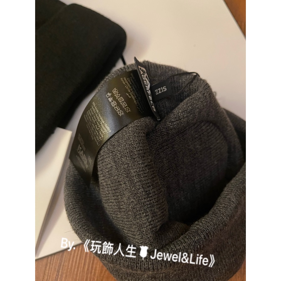 品牌系列💯KARL LAGERFELD 卡爾 經典老佛爺 立體刺繡LOGO 黑 灰 毛帽 毛線帽-細節圖9