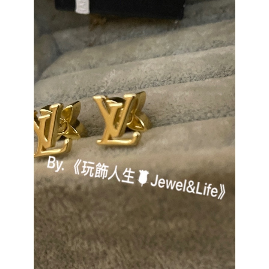 品牌系列💯Louis Vuitton LV 超美 迷你 金屬字母LOGO 金色 花卉水鑽耳扣 日常 二手 造型 耳環-細節圖7