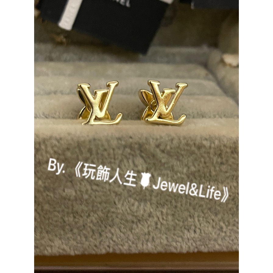 品牌系列💯Louis Vuitton LV 超美 迷你 金屬字母LOGO 金色 花卉水鑽耳扣 日常 二手 造型 耳環-細節圖8