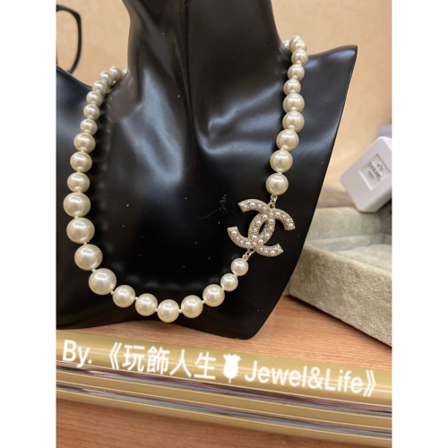 經典系列 超美 Chanel 基本款 淡金色 雙C LOGO 香奈兒大小漸層珍珠 100週年紀念 項鍊 短項鍊 頸鍊