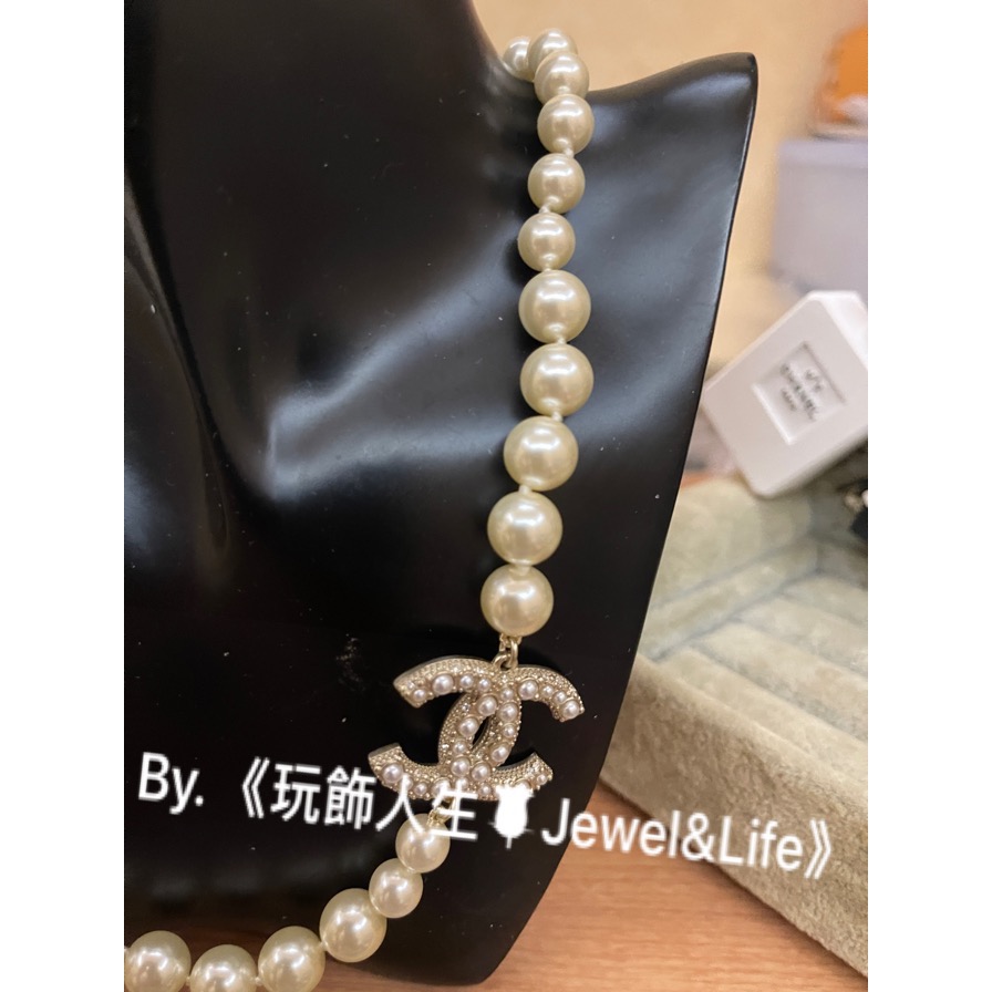 經典系列💯 超美 Chanel 基本款 淡金色 雙C LOGO 香奈兒大小漸層珍珠 100週年紀念 項鍊 短項鍊 頸鍊-細節圖3