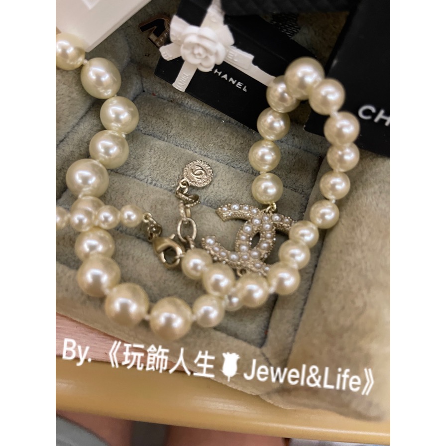 經典系列💯 超美 Chanel 基本款 淡金色 雙C LOGO 香奈兒大小漸層珍珠 100週年紀念 項鍊 短項鍊 頸鍊-細節圖5