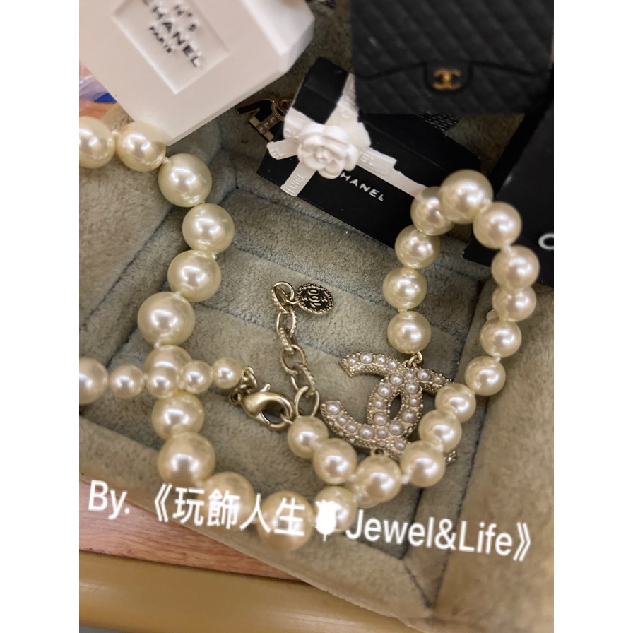經典系列💯 超美 Chanel 基本款 淡金色 雙C LOGO 香奈兒大小漸層珍珠 100週年紀念 項鍊 短項鍊 頸鍊-細節圖6