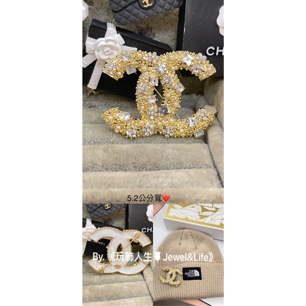CHANEL 香奈兒 超美 金色 大LOGO 雙C 水鑽 二手 造型 胸針 別針 徽章-細節圖7