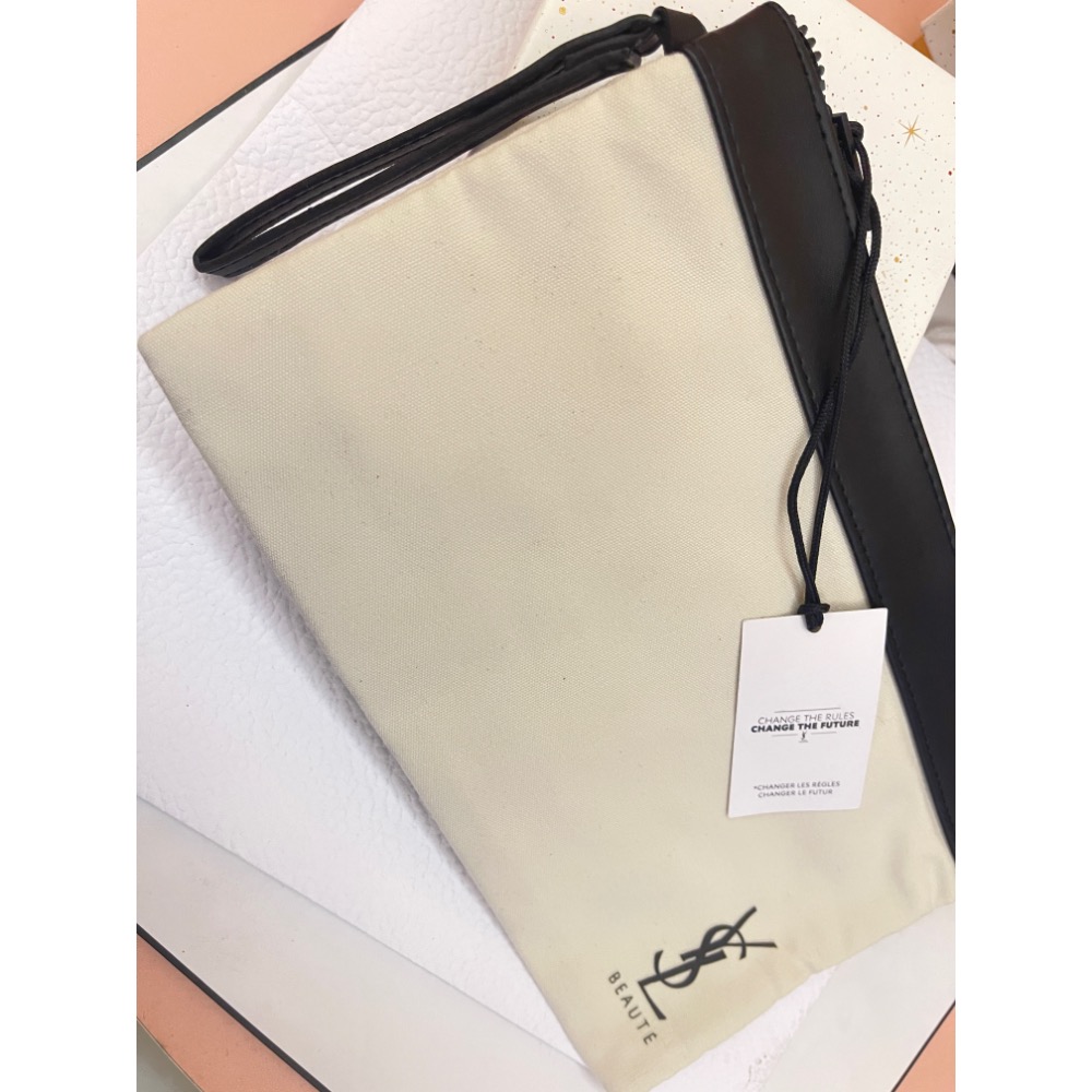 美妝專櫃滿額贈品系列‼️超美 YSL 米黑色 化妝包 手拿包 收納袋-細節圖2