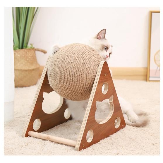 實木旋轉劍麻球 360度貓抓球 劍麻球 貓抓球 貓磨爪 貓爬架 貓玩具 貓抓板-細節圖3