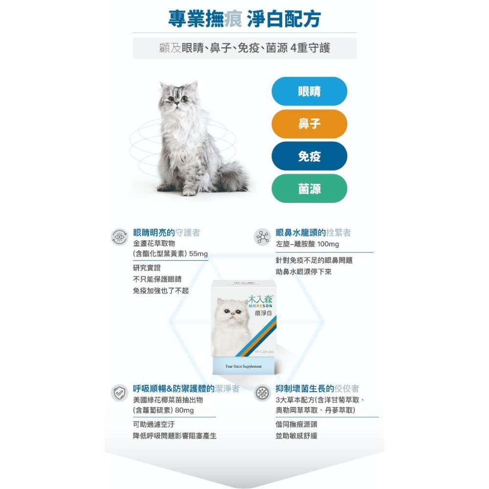 MORESON木入森 貓咪痕淨白 去除淚痕 貓咪保健品 眼睛保養 淚腺保健 寵物保養-細節圖6