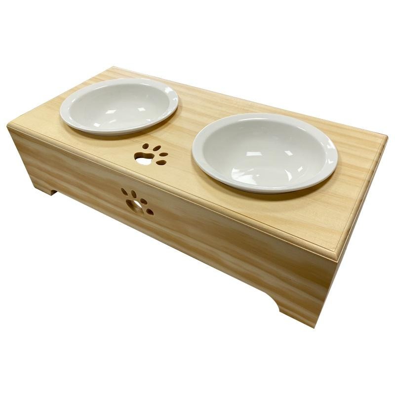 平面雙口寵物碗架 實木碗架 貓碗架 寵物餐桌 不繡鋼碗 餐桌 貓碗 狗碗 碗架-細節圖3