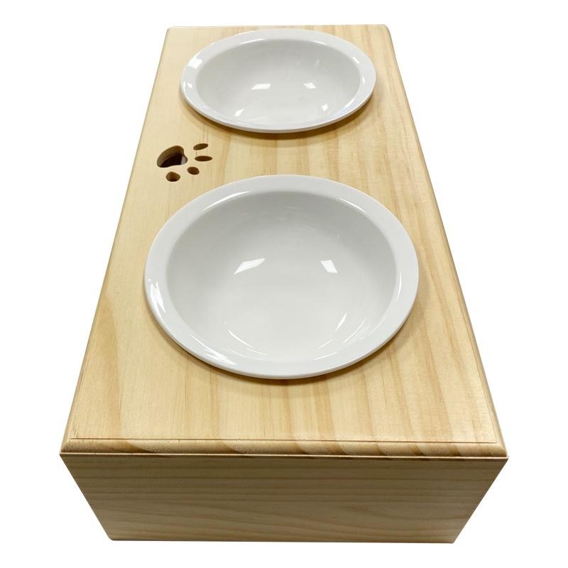 平面雙口寵物碗架 實木碗架 貓碗架 寵物餐桌 不繡鋼碗 餐桌 貓碗 狗碗 碗架-細節圖4