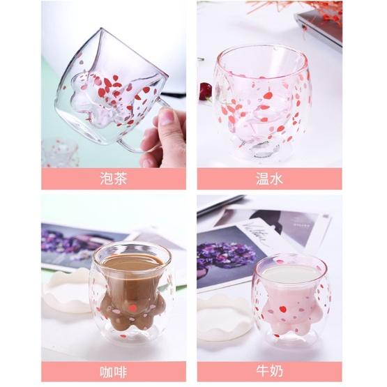 我在家就能賞櫻花 不用出去人擠人~雙層貓爪杯 櫻花貓爪杯 耐熱玻璃杯 雙層玻璃杯 貓爪杯 咖啡杯 飲料杯-細節圖4