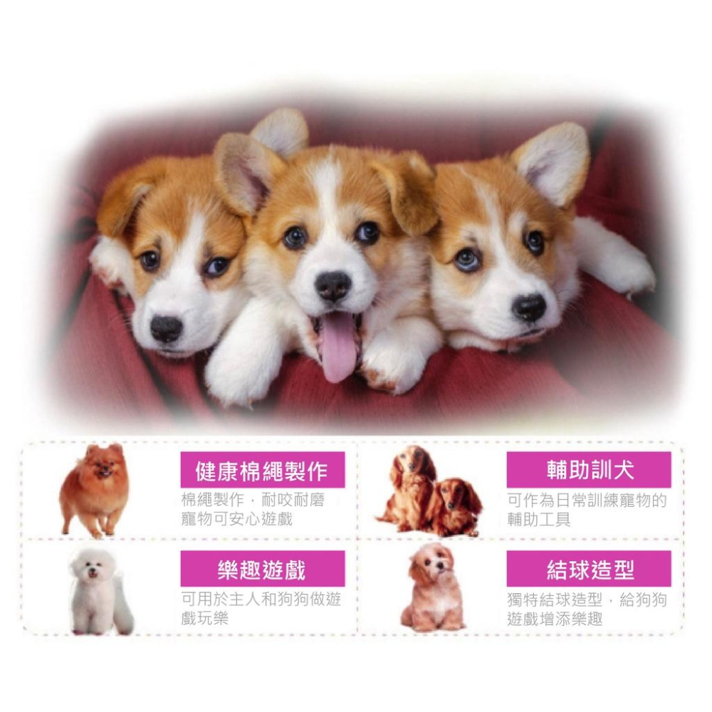 三球棉繩結球玩具 中小型犬 棉繩結球 耐咬繩結 手拉式棉繩 棉繩球 狗玩具 磨牙玩具 寵物玩具-細節圖3