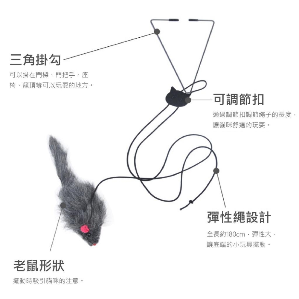 掛門式逗貓彈力老鼠 逗貓棒 懸掛式 貓咪玩具 可伸縮貓抓繩 貓用品-細節圖4