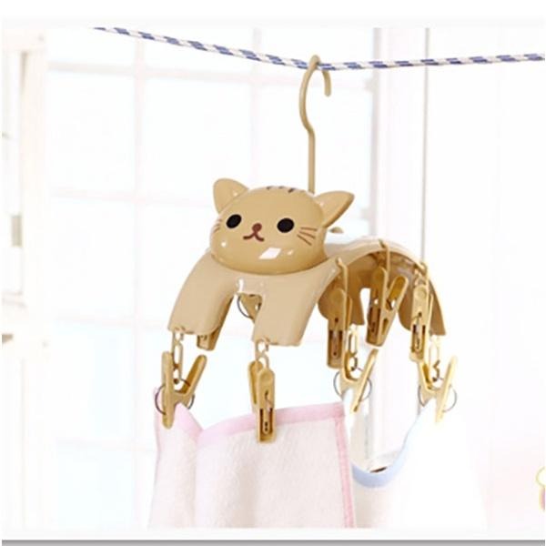 貓咪造型曬衣架10夾 曬衣架 晾衣架 晾襪子 晾內褲 多夾衣架 多功能 衣架 寶寶衣架-細節圖2