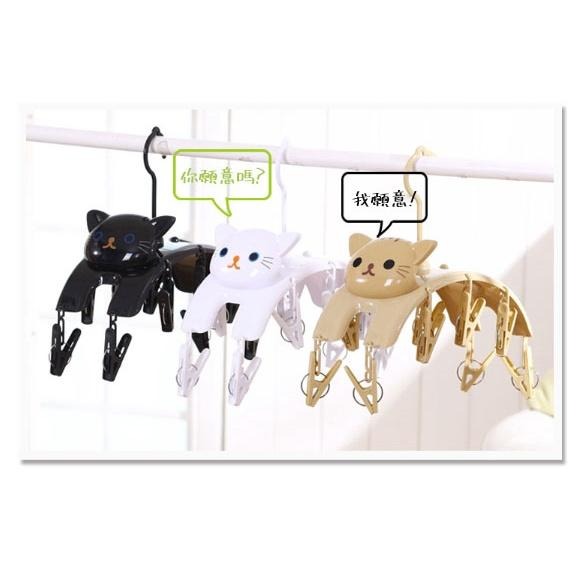 貓咪造型曬衣架10夾 曬衣架 晾衣架 晾襪子 晾內褲 多夾衣架 多功能 衣架 寶寶衣架-細節圖3