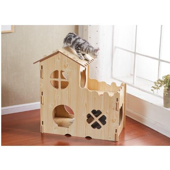 『宅配免運』雖然去好市多可以拿紙箱當窩 我們這個撐得比較久啦~實木貓房子 貓窩 貓屋 貓舍 別墅 公寓 木屋 寵物床-細節圖2