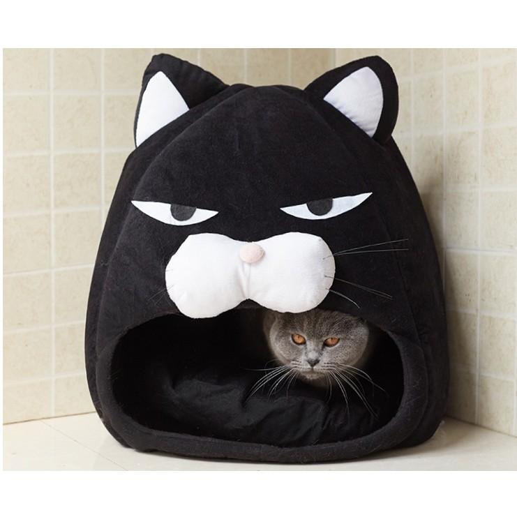 這個貓窩的臉看起來也太欠揍了吧~四季通用寵物窩 不屑黑貓 創意萌貓 狗窩 貓窩 睡窩 睡床 睡墊 寵物房子 保暖窩-細節圖6
