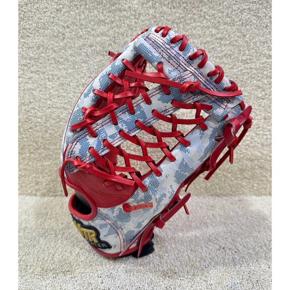 = 威勝 運動用品 = WTR 硬式北美牛皮 ＂外野斜T網＂ 棒、壘球手套 (迷彩/紅)-細節圖2