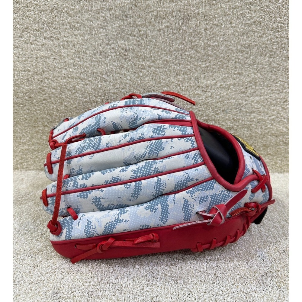 = 威勝 運動用品 = WTR 硬式北美牛皮 ＂外野斜T網＂ 棒、壘球手套 (迷彩/紅)-細節圖4