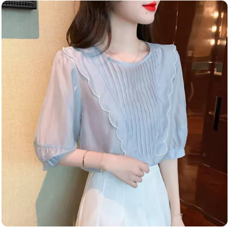 《預購款》2024年法式上衣寬鬆雪紡-細節圖2