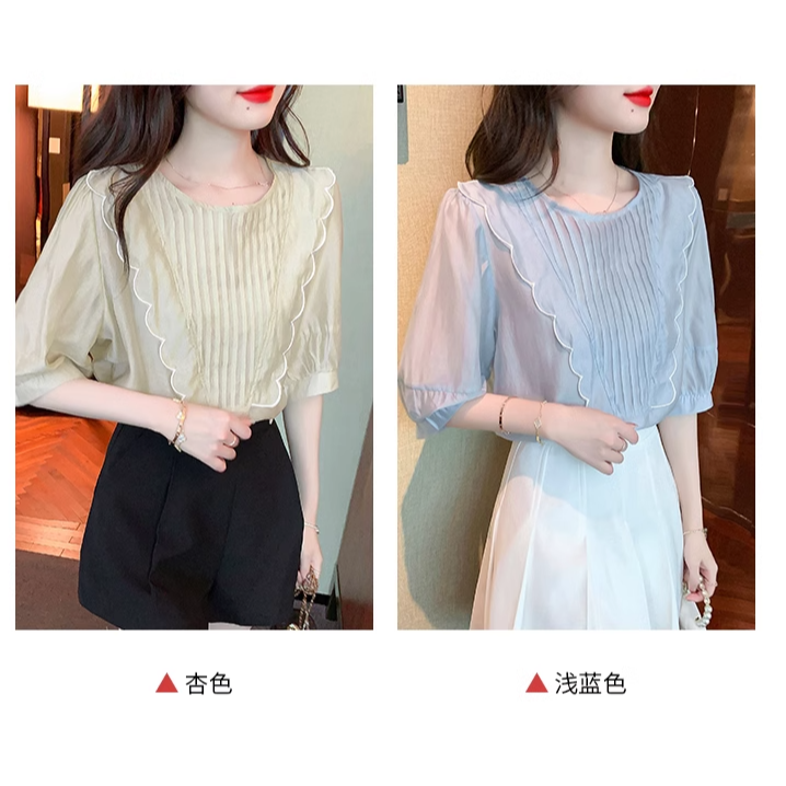 《預購款》2024年法式上衣寬鬆雪紡-細節圖3